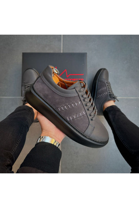 GRİ ithal suni deri Yüksek Taban Günlük bağcıklı Erkek sneaker Ayakkabı MRT000777