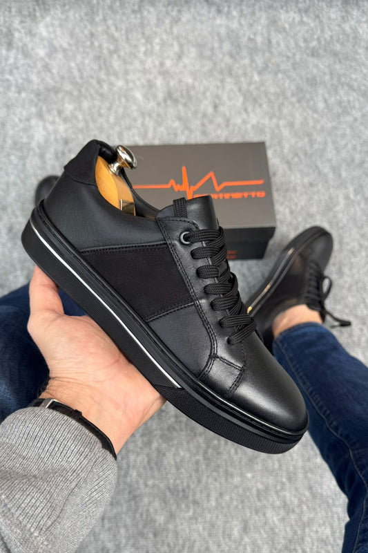 Hakiki Deri Siyah Erkek Sneaker | Kauçuk Tabanlı, Günlük Ayakkabı