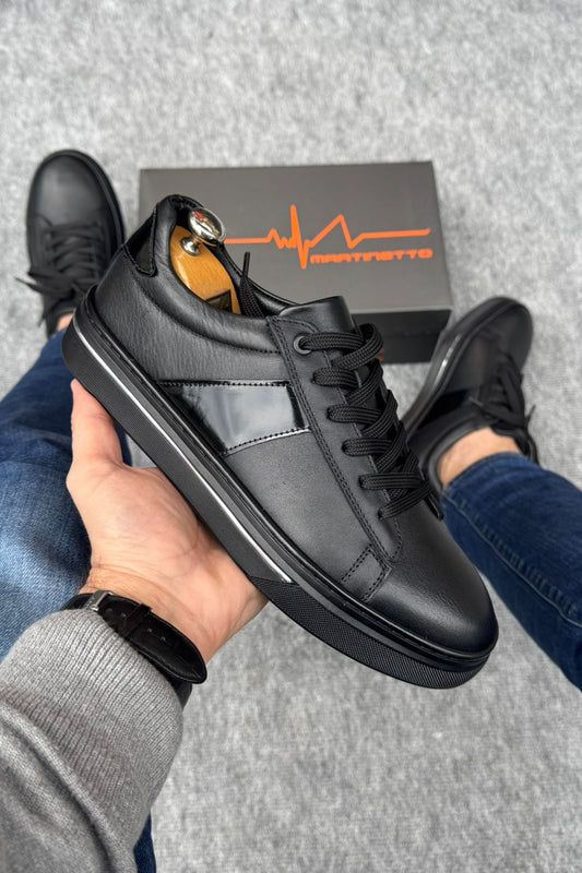 Hakiki Deri Siyah Erkek Sneaker | Kauçuk Tabanlı, Günlük Ayakkabı