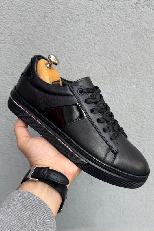 Hakiki Deri Siyah Erkek Sneaker | Kauçuk Tabanlı, Günlük Ayakkabı