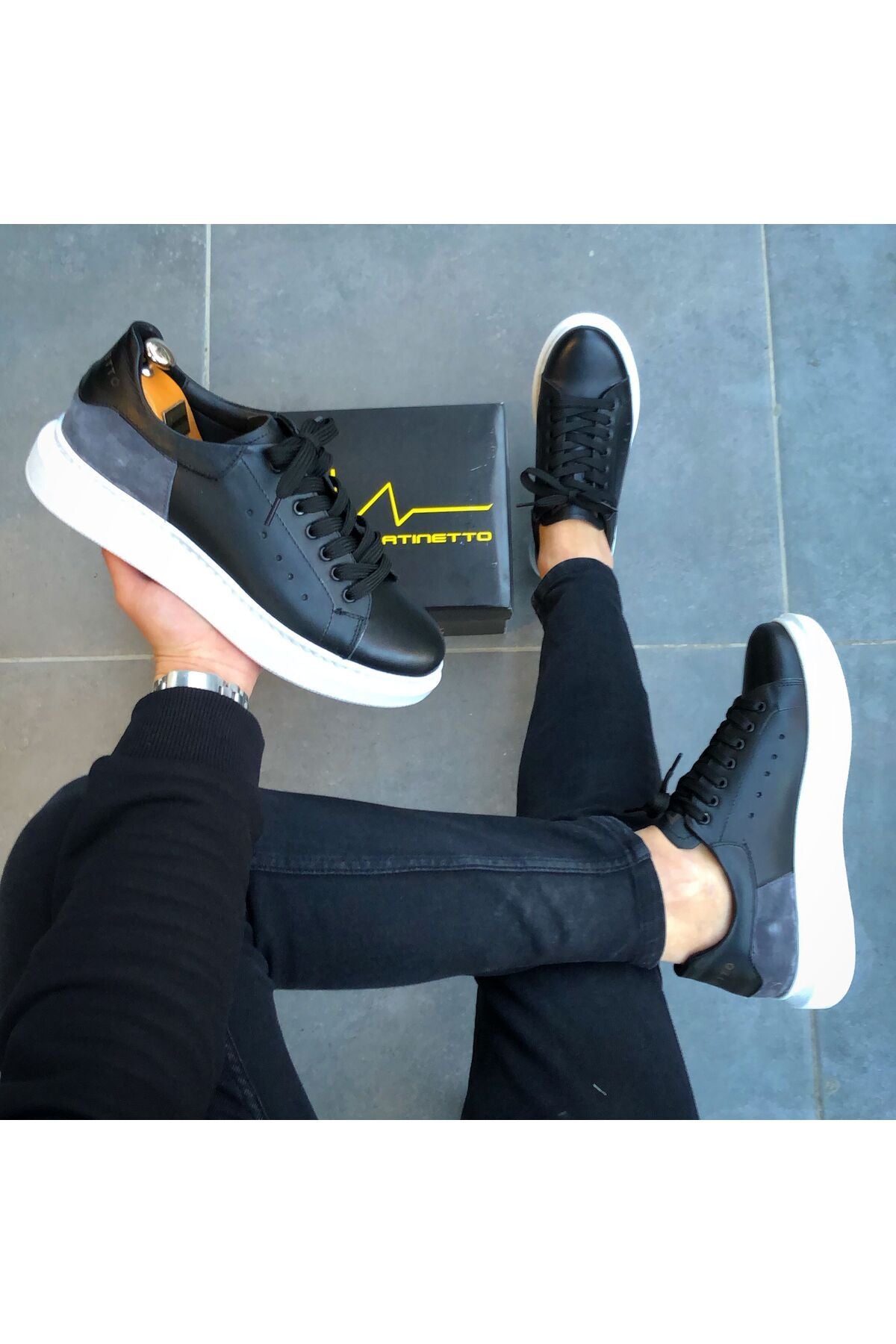 HAKİKİ DERİ YENİ SEZON RAHAT SİYAH SNEAKER GÜNLÜK ERKEK AYAKKABI ÇG150324