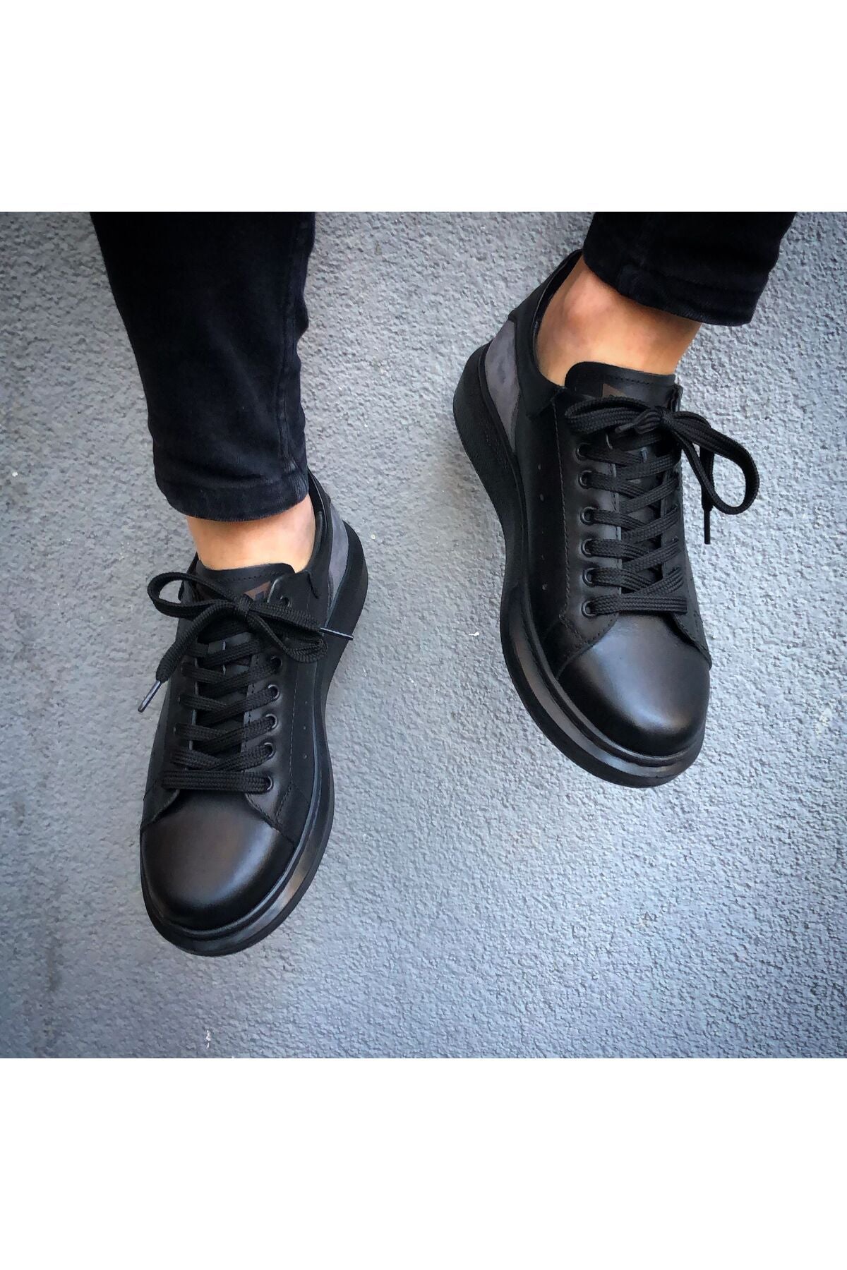 HAKİKİ DERİ YENİ SEZON RAHAT SİYAH SNEAKER GÜNLÜK ERKEK AYAKKABI EÇG1000500