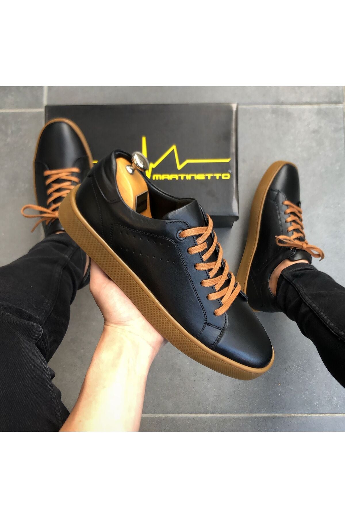 Hakiki Deri Yeni Sezon Rahat Siyah Sneaker Günlük Erkek Ayakkabı GY270524