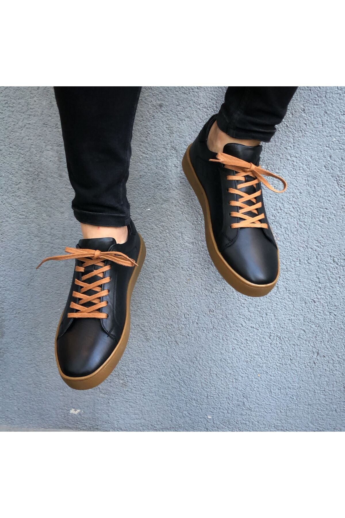Hakiki Deri Yeni Sezon Rahat Siyah Sneaker Günlük Erkek Ayakkabı GY270524