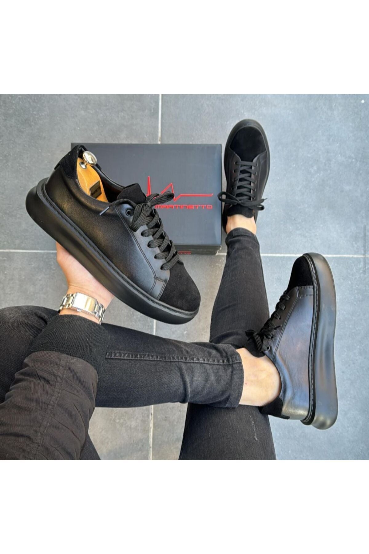 SİYAH ERKEK %100 HAKİKİ DERİ HAKİKİ SÜET SNEAKER RAHAT GÜNLÜK AYAKKABI 009001 SNEAKER