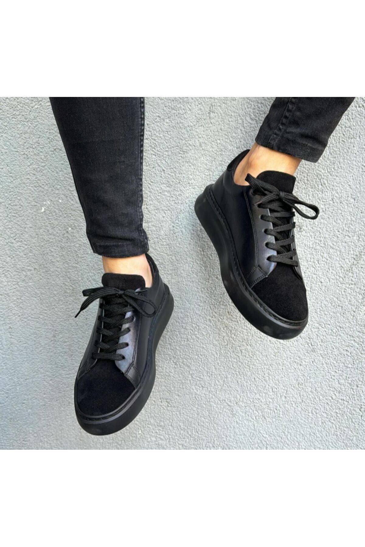 SİYAH ERKEK %100 HAKİKİ DERİ HAKİKİ SÜET SNEAKER RAHAT GÜNLÜK AYAKKABI 009001 SNEAKER