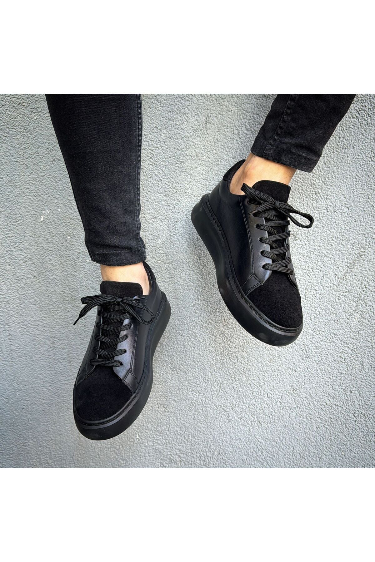 SİYAH ERKEK %100 HAKİKİ DERİ HAKİKİ SÜET SNEAKER RAHAT GÜNLÜK AYAKKABI 009001 SNEAKER
