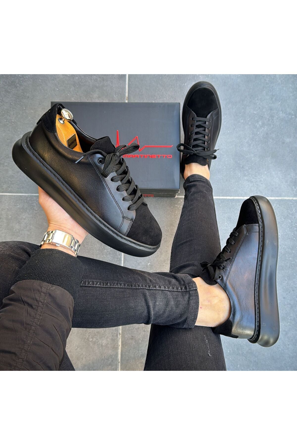 SİYAH ERKEK %100 HAKİKİ DERİ HAKİKİ SÜET SNEAKER RAHAT GÜNLÜK AYAKKABI 009001 SNEAKER