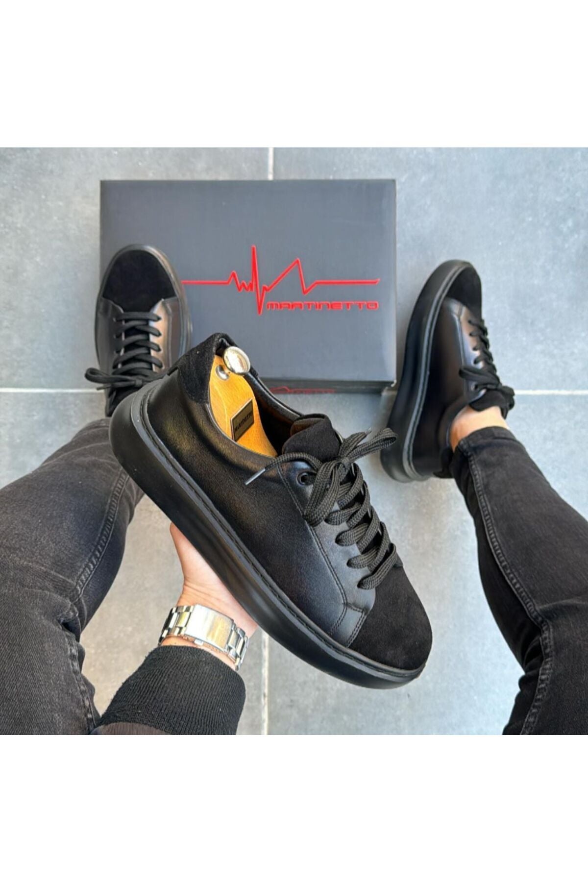 SİYAH ERKEK %100 HAKİKİ DERİ HAKİKİ SÜET SNEAKER RAHAT GÜNLÜK AYAKKABI 009001 SNEAKER