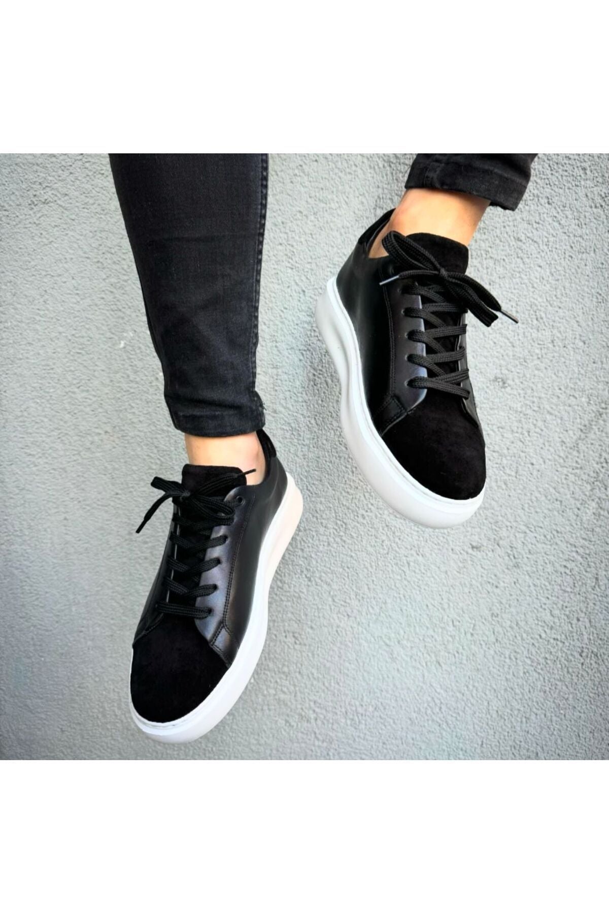 SİYAH ERKEK %100 HAKİKİ DERİ HAKİKİ SÜET SNEAKER RAHAT GÜNLÜK AYAKKABI 009002 SNEAKER