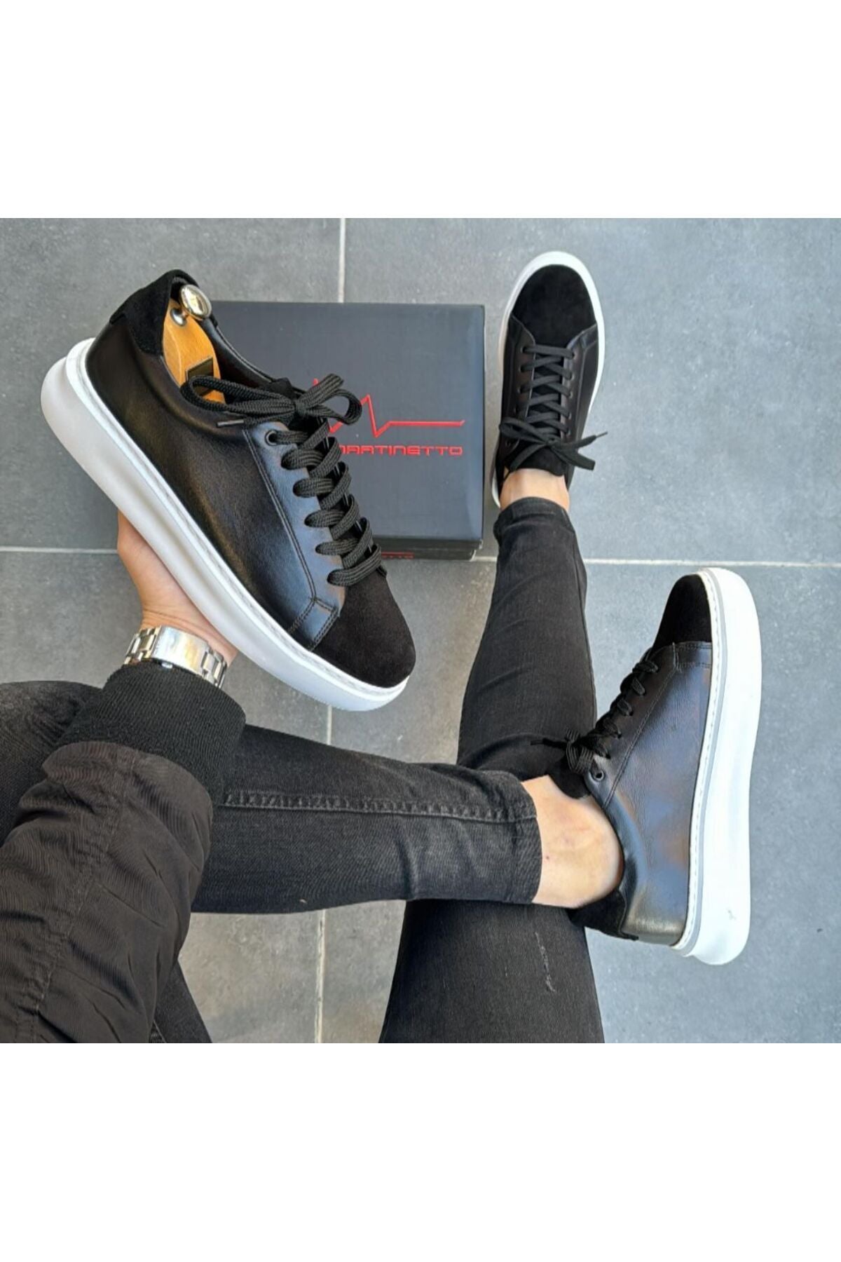 SİYAH ERKEK %100 HAKİKİ DERİ HAKİKİ SÜET SNEAKER RAHAT GÜNLÜK AYAKKABI 009002 SNEAKER