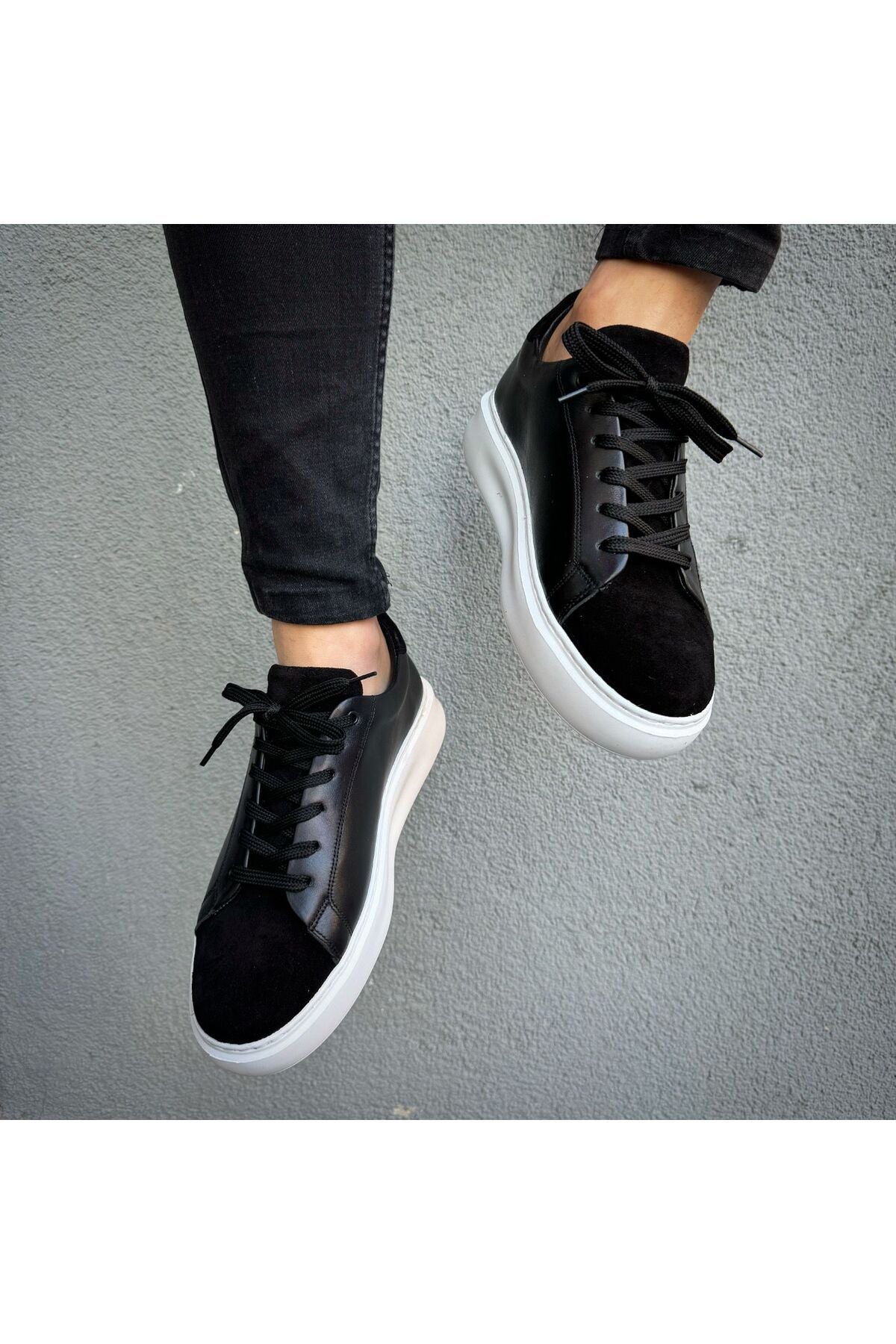 SİYAH ERKEK %100 HAKİKİ DERİ HAKİKİ SÜET SNEAKER RAHAT GÜNLÜK AYAKKABI 009002 SNEAKER