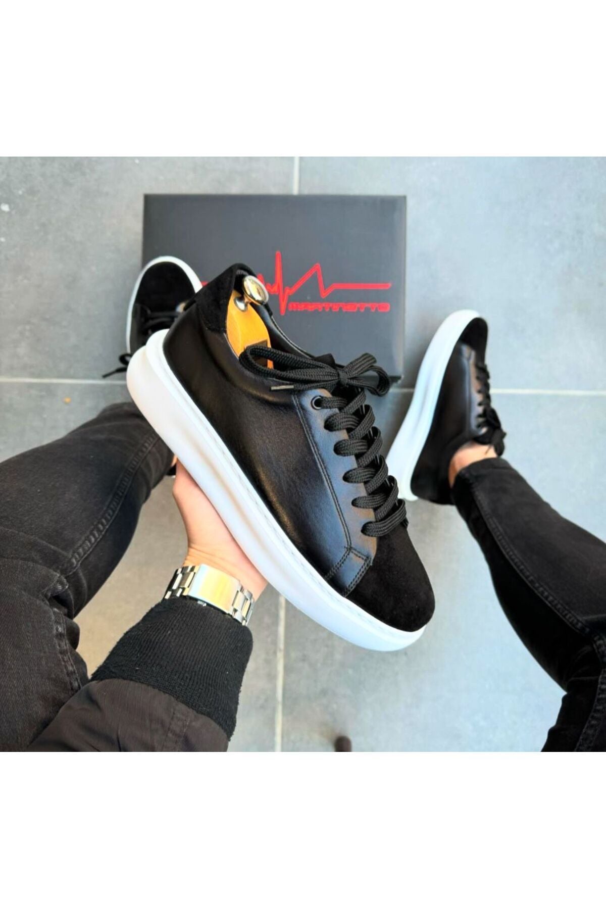 SİYAH ERKEK %100 HAKİKİ DERİ HAKİKİ SÜET SNEAKER RAHAT GÜNLÜK AYAKKABI 009002 SNEAKER