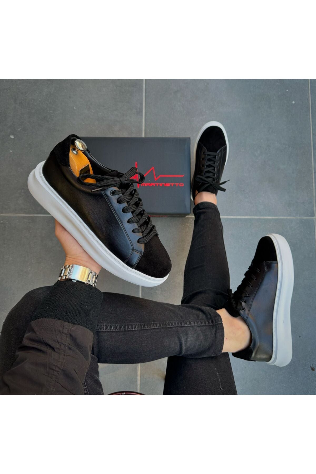 SİYAH ERKEK %100 HAKİKİ DERİ HAKİKİ SÜET SNEAKER RAHAT GÜNLÜK AYAKKABI 009002 SNEAKER