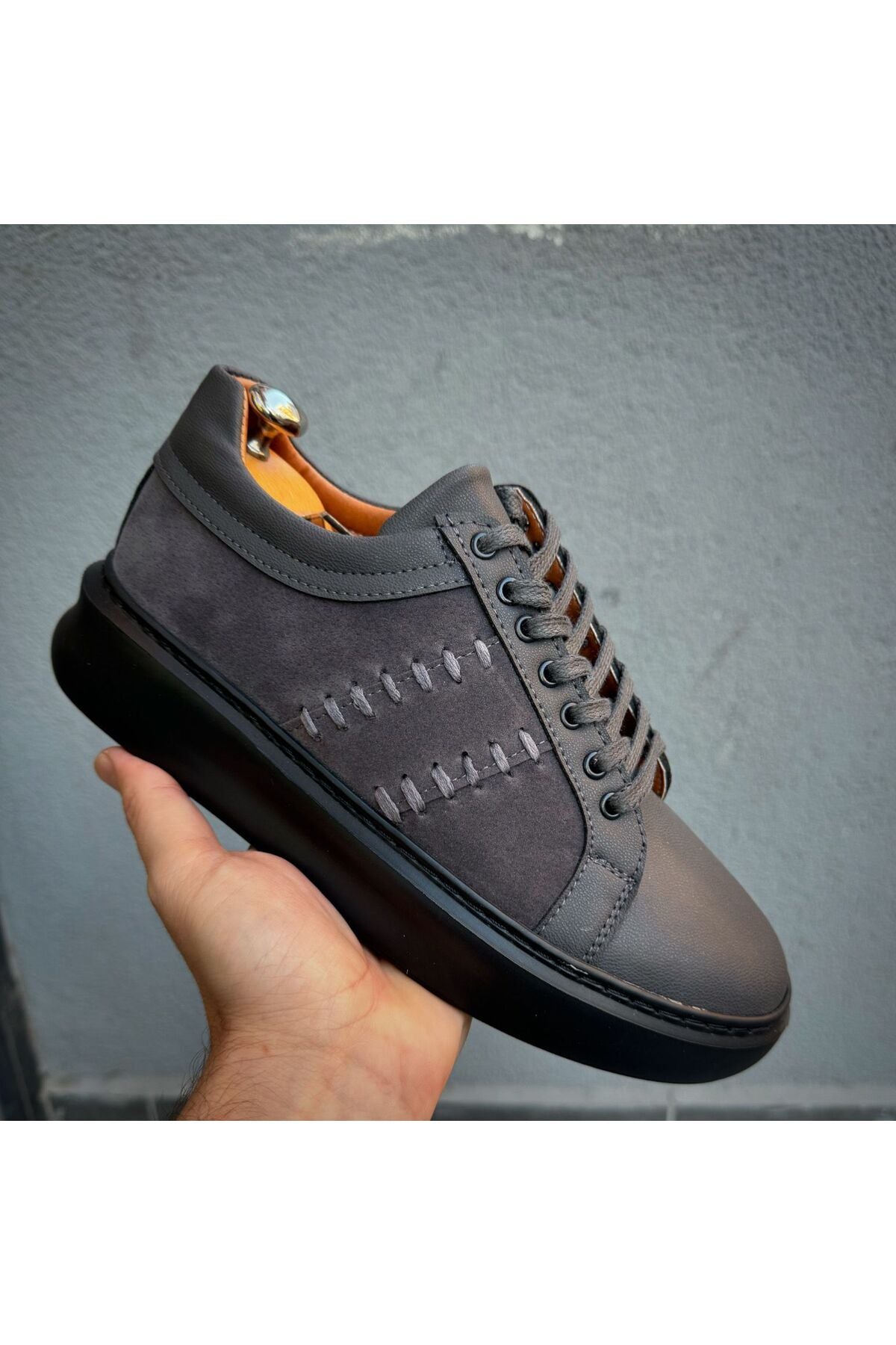 GRİ ithal suni deri Yüksek Taban Günlük bağcıklı Erkek sneaker Ayakkabı MRT000777