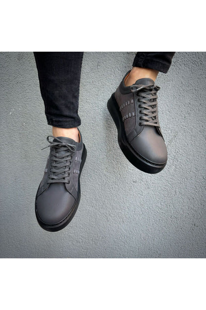 GRİ ithal suni deri Yüksek Taban Günlük bağcıklı Erkek sneaker Ayakkabı MRT000777