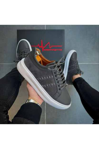 GRİ  ithal suni deri Yüksek Taban Günlük bağcıklı Erkek sneaker Ayakkabı  MRT00733