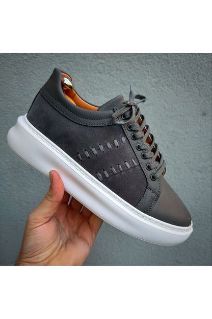 GRİ  ithal suni deri Yüksek Taban Günlük bağcıklı Erkek sneaker Ayakkabı  MRT00733