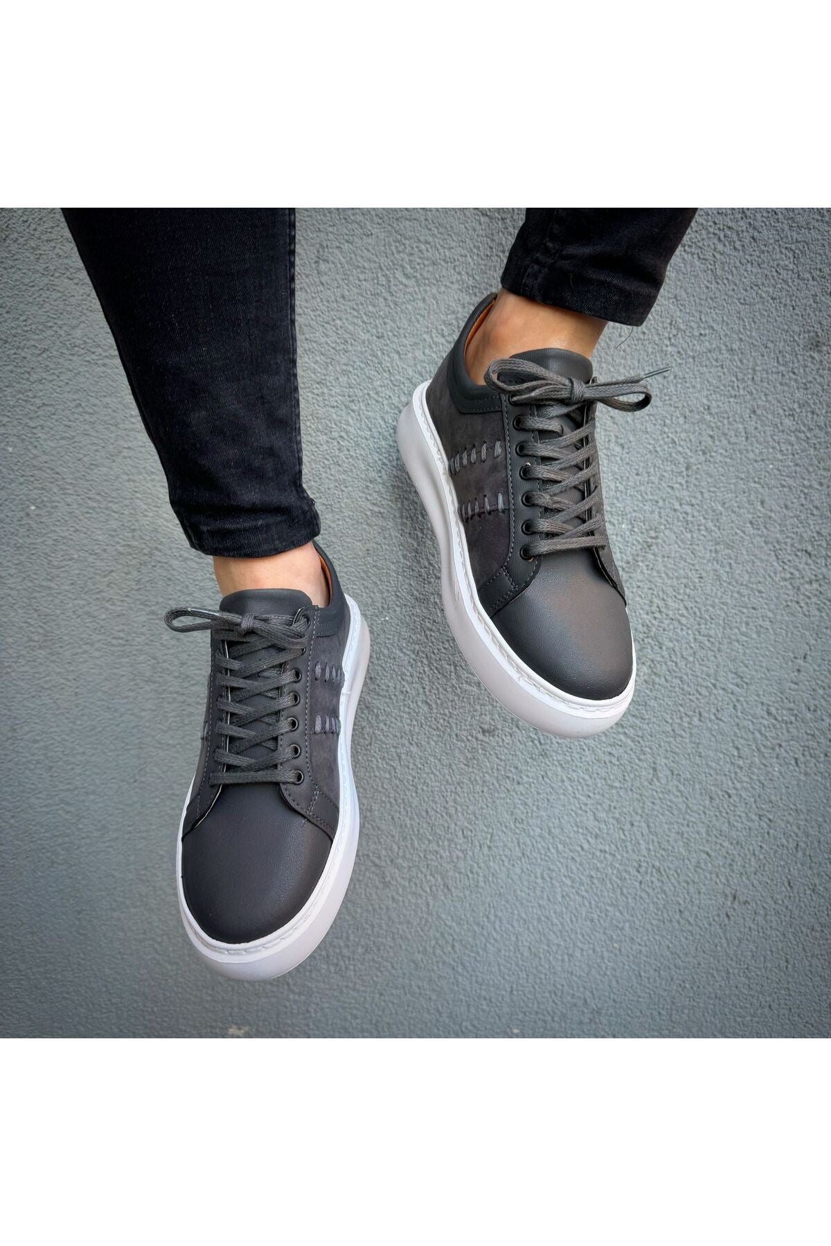 GRİ  ithal suni deri Yüksek Taban Günlük bağcıklı Erkek sneaker Ayakkabı  MRT00733