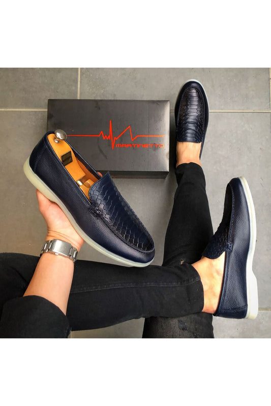 HAKİKİ DERİ LACİVERT LOAFER GÜNLÜK ERKEK AYAKKABI GÇLP2000