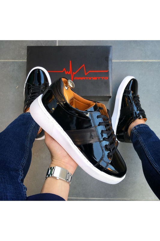 HAKİKİ DERİ RUGAN SİYAH GÜNLÜK ERKEK AYAKKABI SNEAKER  SDGÇ1858