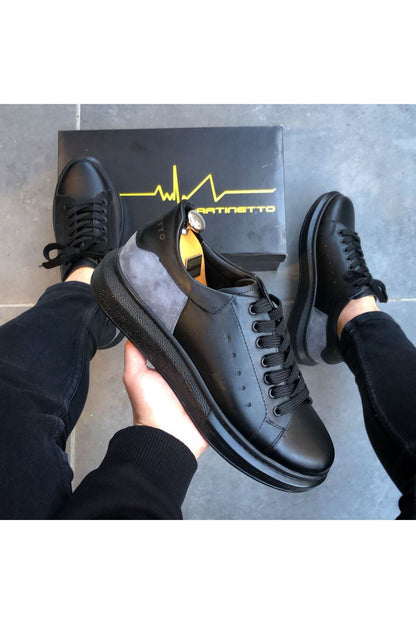 HAKİKİ DERİ YENİ SEZON RAHAT  SİYAH SNEAKER GÜNLÜK ERKEK AYAKKABI  EÇG1000500