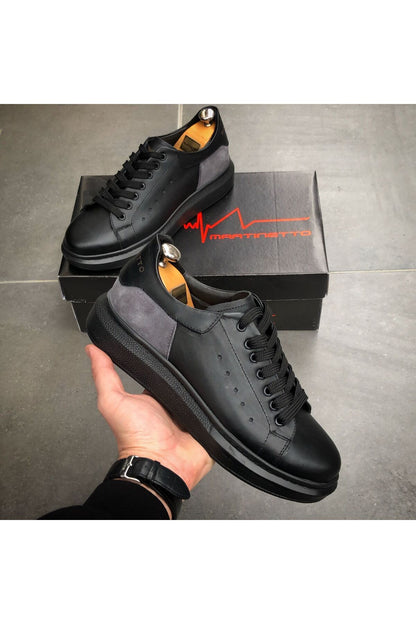 HAKİKİ DERİ YENİ SEZON RAHAT  SİYAH SNEAKER GÜNLÜK ERKEK AYAKKABI  EÇG1000500