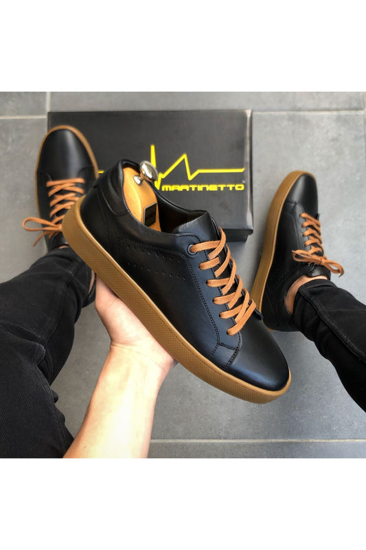 Hakiki Deri Yeni Sezon Rahat Siyah Sneaker Günlük Erkek Ayakkabı GY270524