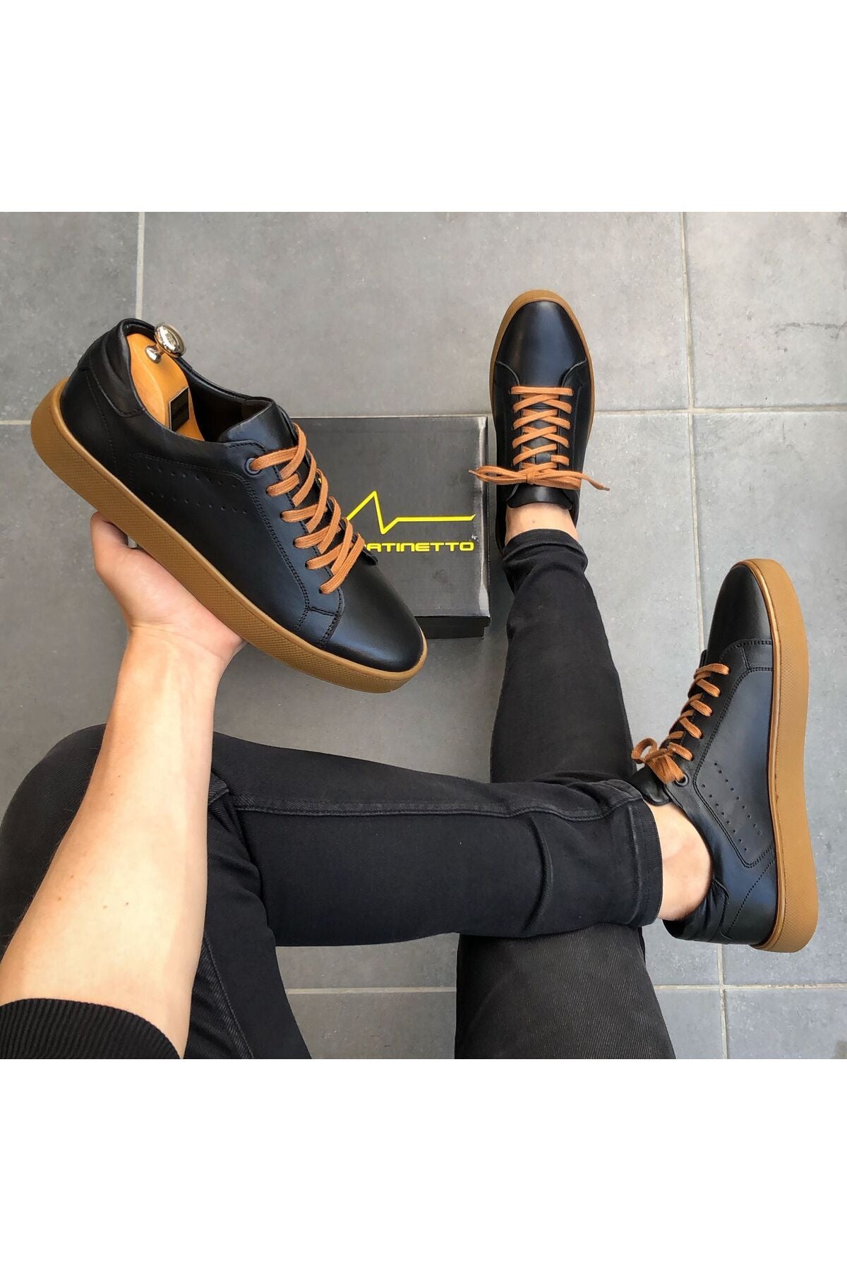 Hakiki Deri Yeni Sezon Rahat Siyah Sneaker Günlük Erkek Ayakkabı GY270524