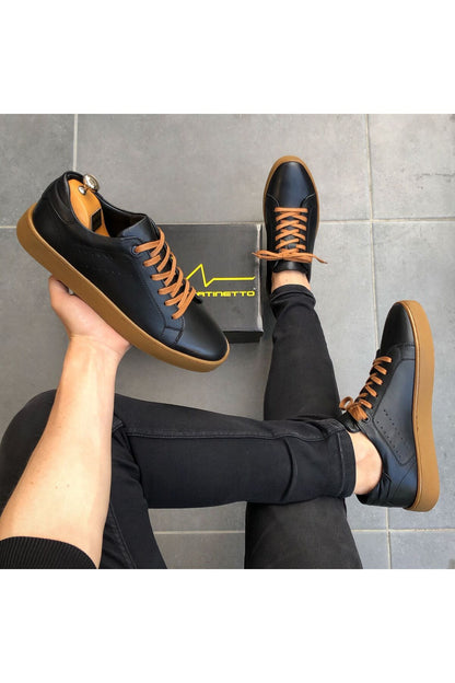 Hakiki Deri Yeni Sezon Rahat Siyah Sneaker Günlük Erkek Ayakkabı GY270524