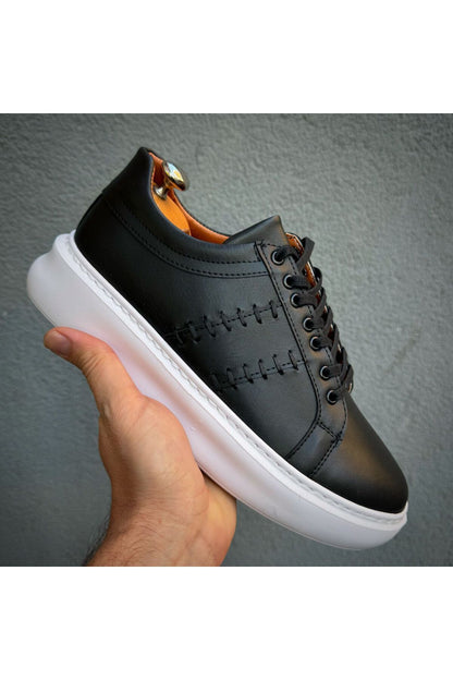 Siyah Cilt ithal suni deri Yüksek Taban Günlük bağcıklı Erkek sneaker Ayakkabı  MRT000933