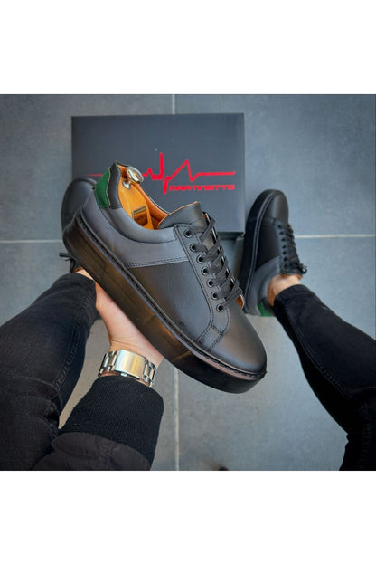 Siyah Cilt Ithal Suni Deri Yüksek Taban Günlük Bağcıklı Erkek Sneaker Ayakkabı Mrt00419