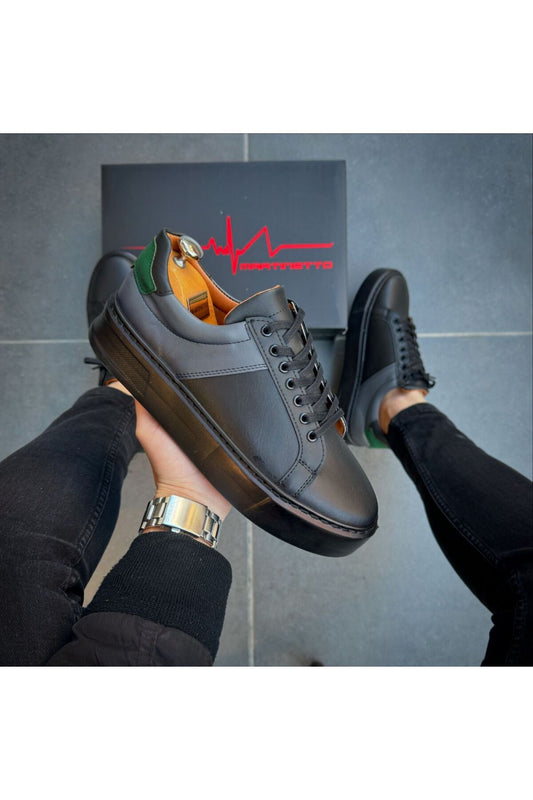 Siyah Cilt Ithal Suni Deri Yüksek Taban Günlük Bağcıklı Erkek Sneaker Ayakkabı Mrt00419