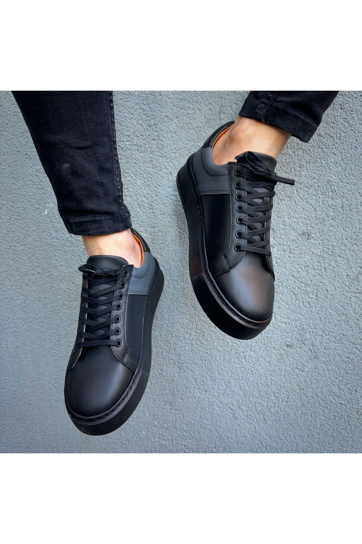 Siyah Cilt Ithal Suni Deri Yüksek Taban Günlük Bağcıklı Erkek Sneaker Ayakkabı Mrt00419