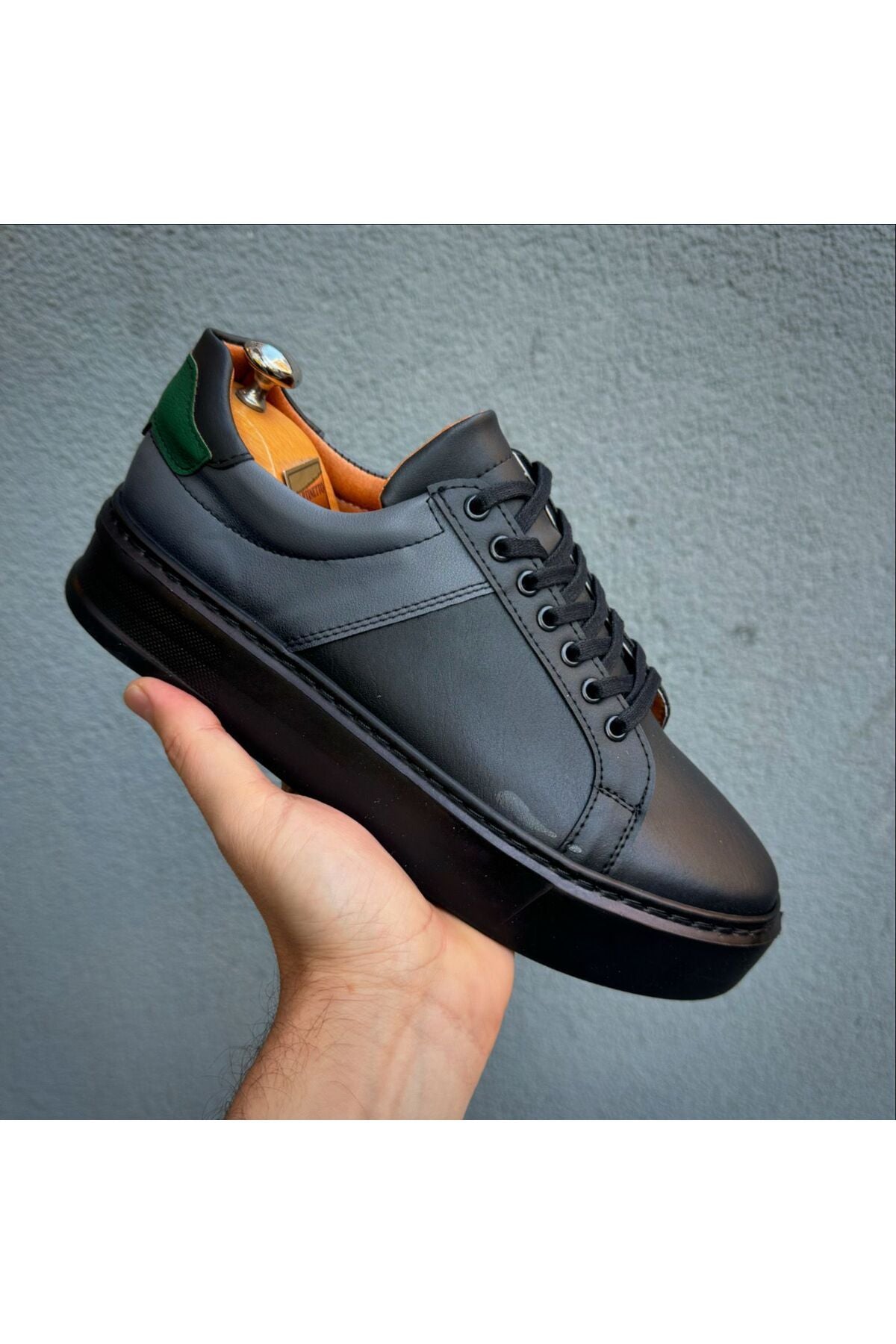 Siyah Cilt Ithal Suni Deri Yüksek Taban Günlük Bağcıklı Erkek Sneaker Ayakkabı Mrt00419