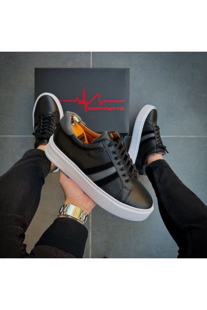 Siyah Cilt ithal suni deri Yüksek Taban Günlük bağcıklı Erkek sneakers Ayakkabı MRT00623