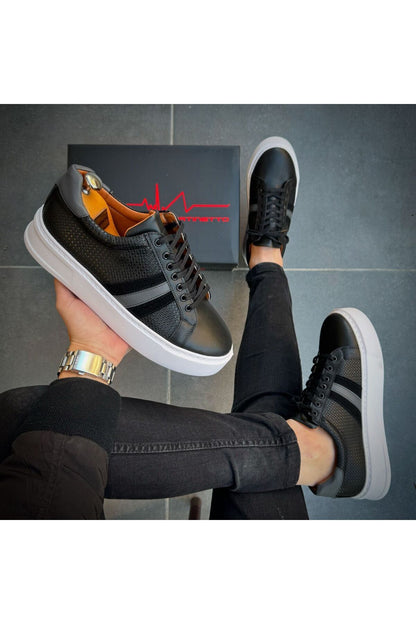 Siyah Cilt ithal suni deri Yüksek Taban Günlük bağcıklı Erkek sneakers Ayakkabı MRT00623